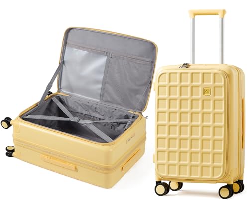 aji Handgepäck Koffer Leicht Oben Offen 42.7x27x61cm Hartschalenkoffer Mittelgroß 81L Skalierbar Reisekoffer mit Rollen TSA Schloss für Frauen Männer 12-15-tägige Reisen, 24 Inch (Cheese Yellow) von aji