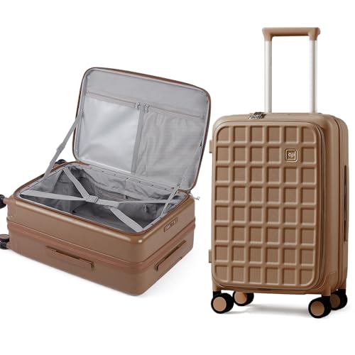 aji Handgepäck Koffer Leicht Oben Offen 42.7x27x61cm Hartschalenkoffer Mittelgroß 81L Skalierbar Reisekoffer mit Rollen TSA Schloss für Frauen Männer 12-15-tägige Reisen, 24 Inch (Chocolate Brown) von aji