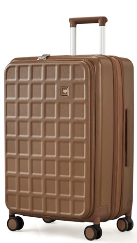 aji Handgepäck Koffer Leicht Oben Offen 46x30.5x66cm Hartschalenkoffer Groß 105L Skalierbar Reisekoffer mit Rollen TSA Schloss für Frauen Männer 15+tägige Reisen, 26 Inch Checked-In (Chocolate Brown) von aji
