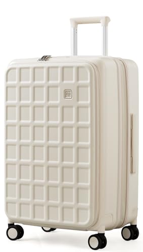 aji Handgepäck Koffer Leicht Oben Offen 46x30.5x66cm Hartschalenkoffer Groß 105L Skalierbar Reisekoffer mit Rollen TSA Schloss für Frauen Männer 15+tägige Reisen, 26 Inch Checked-In (Coconut White) von aji