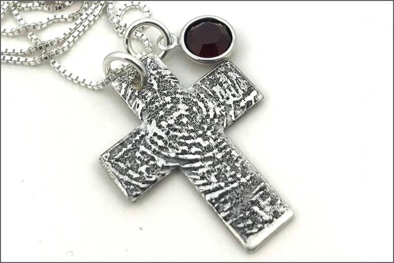 Personalisierte Fingerabdruck Kreuz Halskette Sterling Silber Andenken Schmuck von akaoriginals