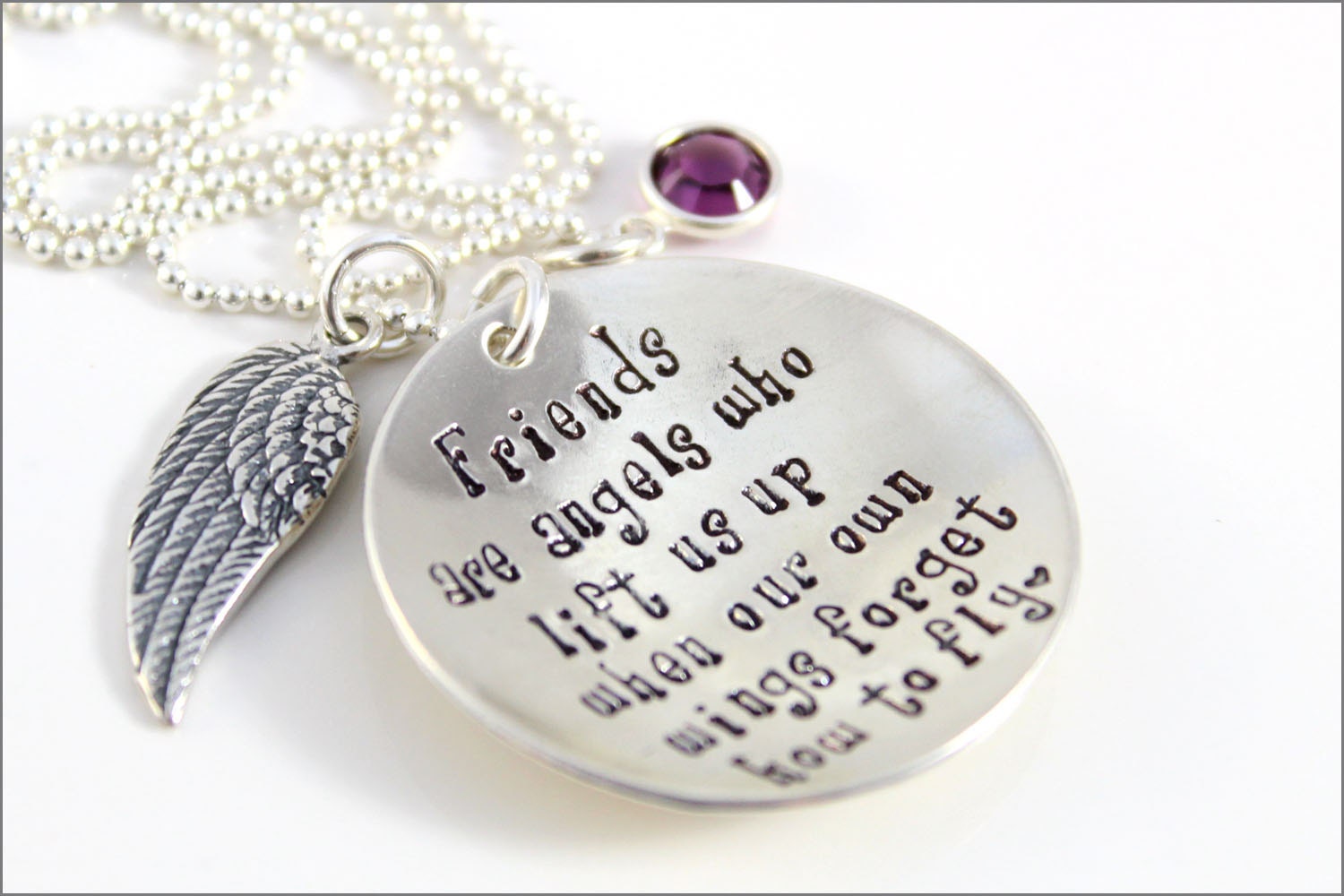 sterling Silber Freundschaftskette Engelsflügel Anhänger, Geburtsstein von akaoriginals