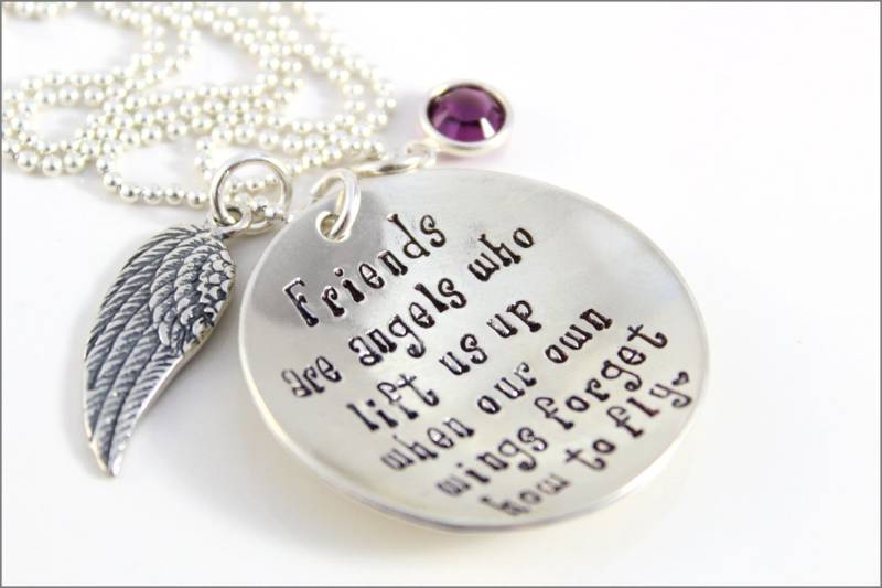 sterling Silber Freundschaftskette Engelsflügel Anhänger, Geburtsstein von akaoriginals