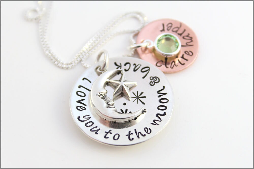 Ich Liebe Dich Zum Mond & Zurück Halskette in Sterling Silber Und Kupfer | Personalisierte Mama von akaoriginals