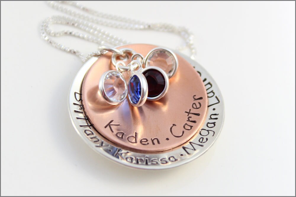 Personalisierte Geburtssteinkette Kupfer & Sterling Silber Namensscheibe von akaoriginals