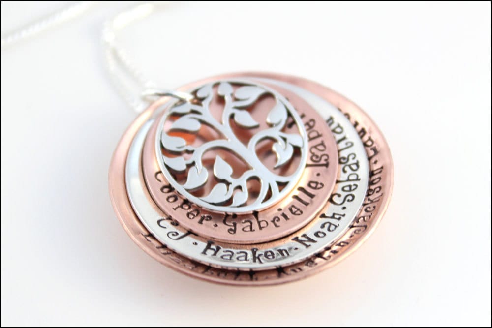 Personalisierte Oma Halskette Sterling Silber Kupfer Baum Des Lebens Charm von akaoriginals