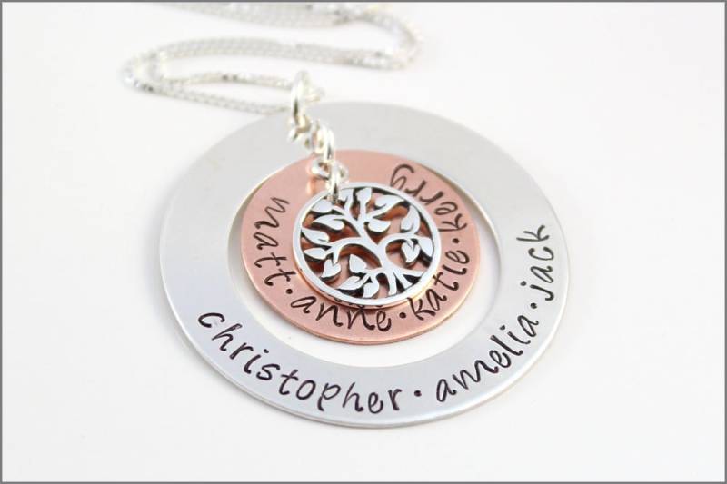 Personalisierte Oma Halskette Sterling Silber Baum Des Lebens, Kupfer Namensplättchen von akaoriginals