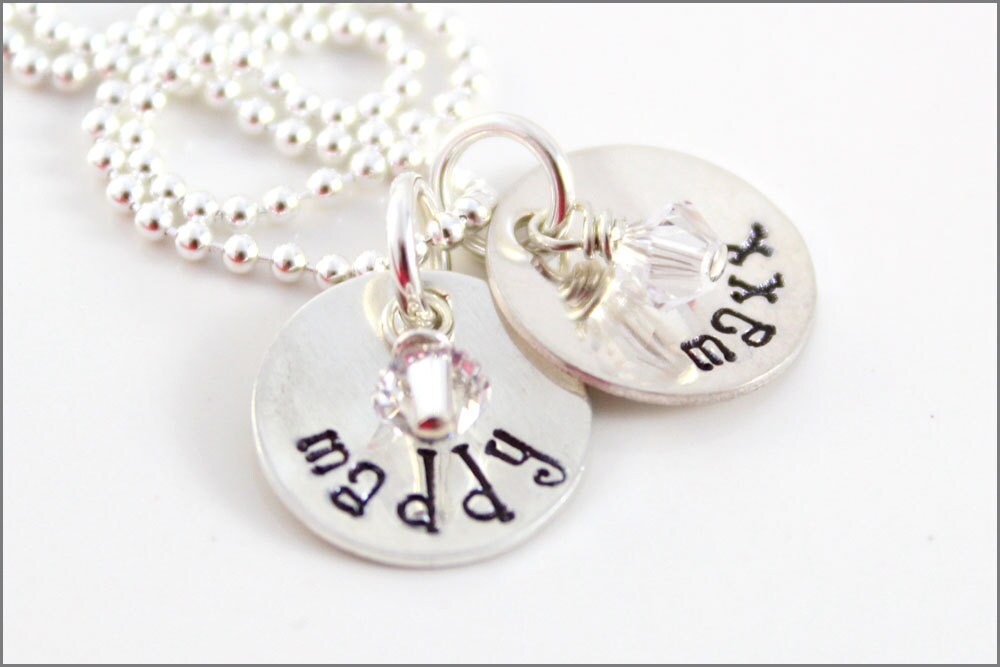 sterling Silber Zwei Disk Halskette Personalisierter Name & Geburtsstein von akaoriginals