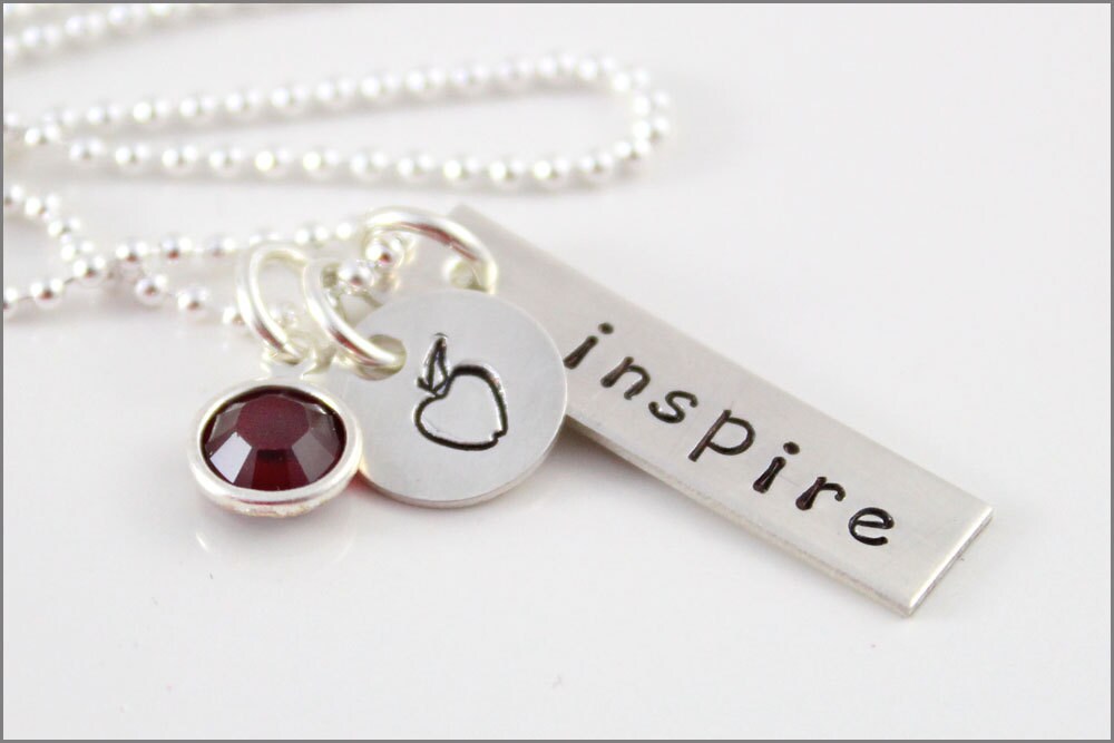 Lehrer Halskette Aus 925Er Silber Apfel-Anhänger, Inspire Tag & Geburtsstein von akaoriginals