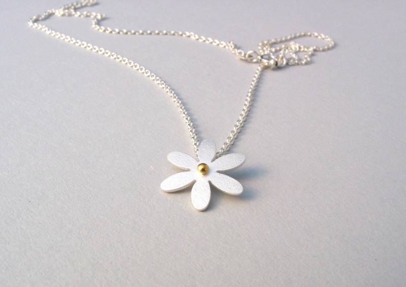 Blüte Anhänger Margerite 925 Silber 900 Gold Mit Ankerkette von akashaaurum
