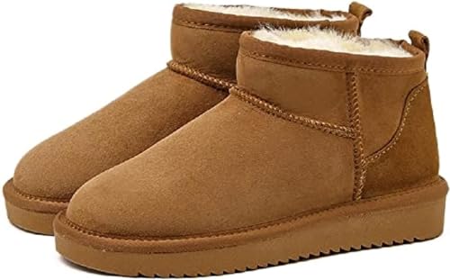 BeerMmay Mini-Stiefel für Frauen,Klassische Mini-Stiefelette mit Fell gefüttert,Warme mit Fell gefütterte Winterstiefel mit Anti-Rutsch-Beschichtung (Brown,37) von BeerMmay