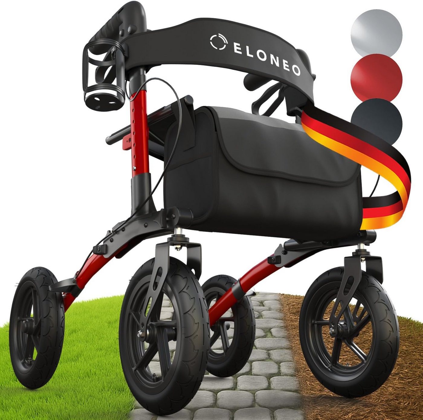 ELONEO Rollator faltbar & leicht, Outdoor Rollator mit Sitz & Luftbereifung, Klick & Go System, feststellbare Bremse, Lufträder ELONEO Rollator faltbar & leicht, Outdoor Rollator mit Sitz & Luftbereifung, Klick & Go System, feststellbare Bremse, Lufträder von ELONEO