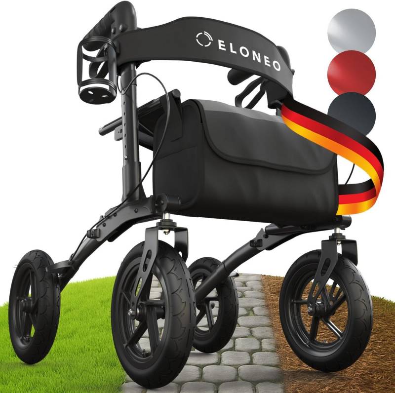 ELONEO Rollator faltbar & leicht, Outdoor Rollator mit Sitz & Luftbereifung, Klick & Go System, feststellbare Bremse, Lufträder ELONEO Rollator faltbar & leicht, Outdoor Rollator mit Sitz & Luftbereifung, Klick & Go System, feststellbare Bremse, Lufträder von ELONEO
