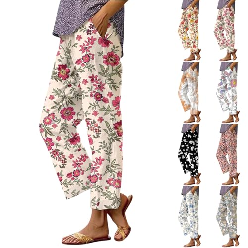 akwuiopt Gemusterte Damenhose, elastischer Bund, gerades Bein, fließende Knöchel-Hose, Blumendruck, Stretch, hohe Taille, lockere Passform, Sommerhose, leichte Jogginghose mit Taschen, grau, L akwuiopt Gemusterte Damenhose, elastischer Bund, gerades Bein, fließende Knöchel-Hose, Blumendruck, Stretch, hohe Taille, lockere Passform, Sommerhose, leichte Jogginghose mit Taschen, grau, L von akwuiopt