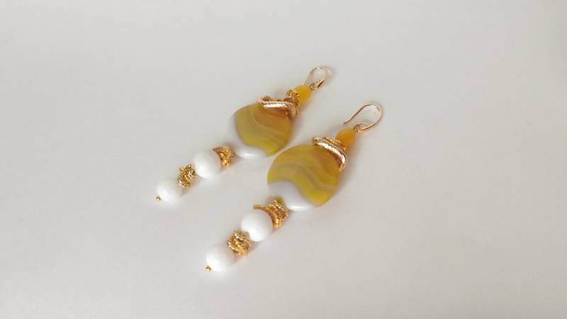 Gelb-Weißen Achatohrringe Spitze Achat Ohrringe Lange Anhänger Sommerohrringe von alLjubava