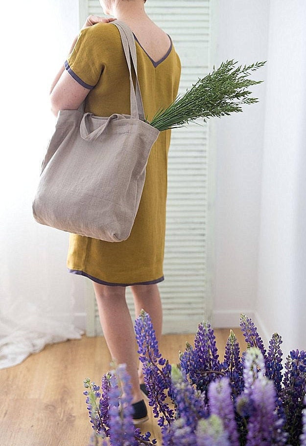 Natürliche Leinen Schulter Einkaufstasche, Robuste Einkaufstasche Mit Tasche, Flachs Weekender Sommer Strand Reisetasche Natürliche Leinen Schulter Einkaufstasche, Robuste Einkaufstasche Mit Tasche, Flachs Weekender Sommer Strand Reisetasche von alabatis