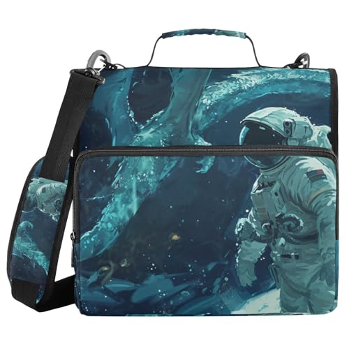 ALAZA Astronaut on Planet 3-Ring-Schulmappe mit Reißverschluss, 500 Blatt, Fächermappe mit Schultergurt von alaza