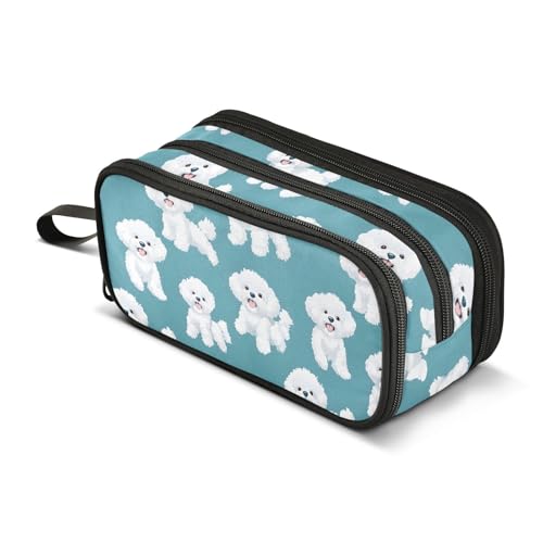 ALAZA Federmäppchen, Motiv: Bichon Frize Dog, großes Stifteetui, Schreibwaren-Tasche für Mädchen, Jungen, Erwachsene, Schule, Büro, Weiß von alaza