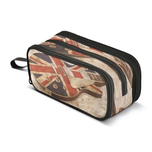ALAZA Federmäppchen im Grunge-Stil mit Gitarre, Musik, britische Flagge, Kapazität, Stiftehalter, Boxen für Studenten, Schule, Büro, mehrfarbig, L von alaza