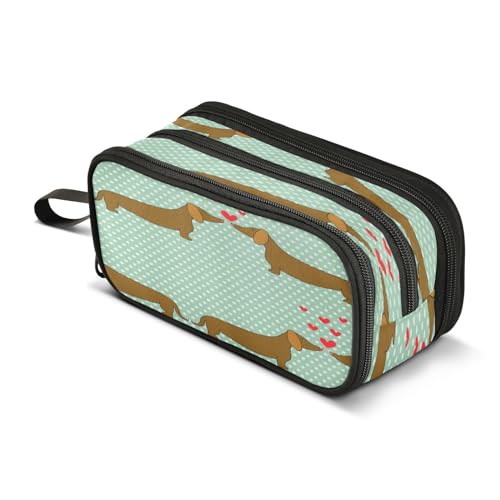 ALAZA Federmäppchen mit Cartoon-Dackel-Motiv, gepunktet, für Studenten, Schule, Büro, mehrfarbig, L von alaza
