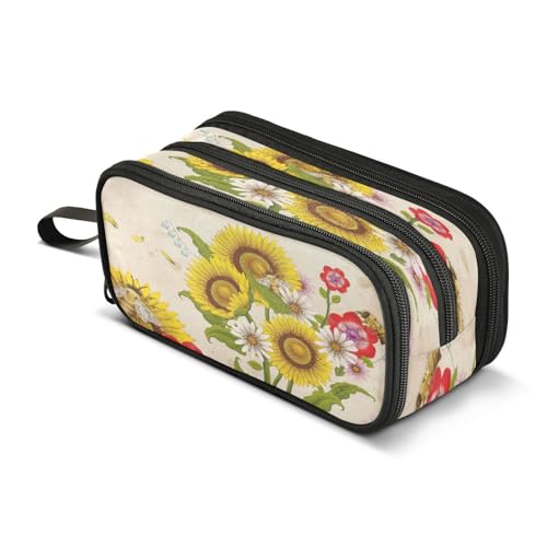 ALAZA Federmäppchen mit Sonnenblumen-Gänseblümchen, Honigbienen-Motiv, Federmäppchen, Stiftehalter, Boxen für Studenten, Schule, Büro, mehrfarbig, L von alaza