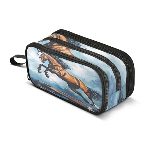 ALAZA Federmäppchen mit Springpferd, großes Stifteetui, Schreibwaren-Tasche für Mädchen, Jungen, Erwachsene, Schule, Büro von alaza