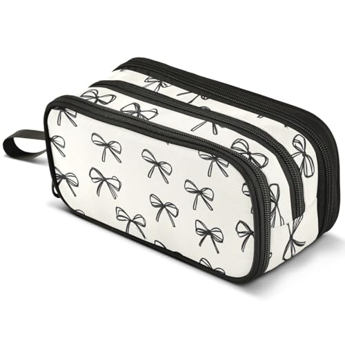 ALAZA Großes Federmäppchen mit schwarzem Schleifenmuster, Stifteetui mit 3 Fächern, Stifthalter, Organizer, Schreibwaren-Tasche von alaza