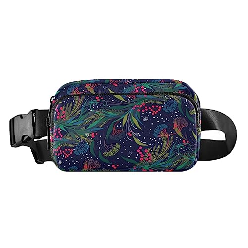 ALAZA Gürteltasche mit Weihnachtspflanzen und Beeren, mit verstellbarem Riemen, für Herren und Damen, College, Wandern, Laufen, Workout, Reisen, Mehrfarbig, 8 x 5.3 x 2.3 in von alaza