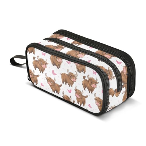 ALAZA Highland Kuh Schmetterling Federmäppchen Große Stifte-Tasche Halter Schreibwarentasche für Mädchen Jungen Erwachsene Schule Büro von alaza
