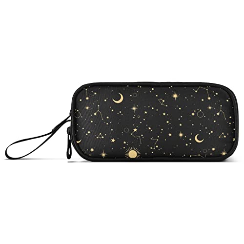 ALAZA Moon Sun Starry Night Federmäppchen Nylon Federmäppchen Tragbare Schreibwaren Tasche Stifttasche mit Reißverschluss für Damen Herren College Büro Arbeit von alaza