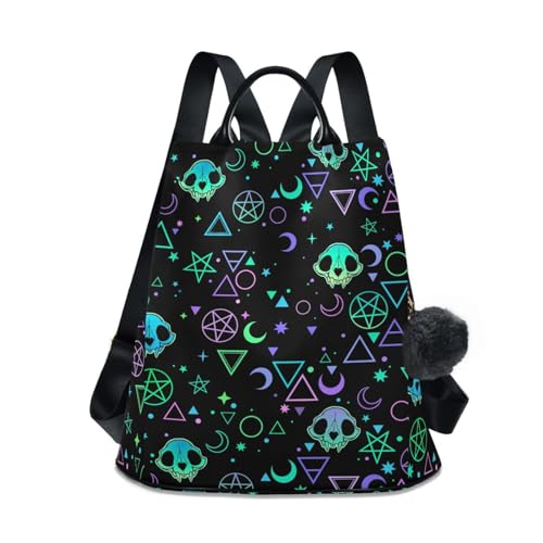 ALAZA Rucksack für Damen, Diebstahlschutz, Reisen, Handtaschen, Schultertasche, Violett, Gothic, Damen-Rucksack, modischer lässiger Tagesrucksack, Haarball-Anhänger, Totenköpfe 192, One size von alaza