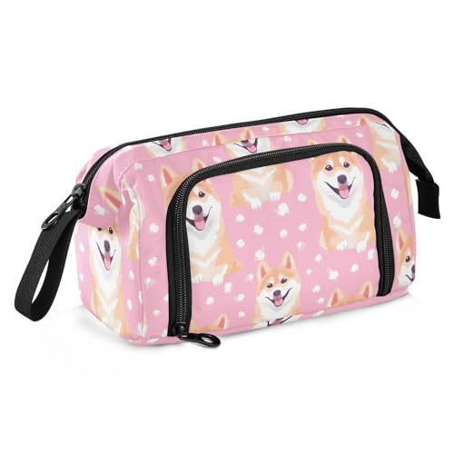 ALAZA Shiba Inu Federmäppchen mit großem Fassungsvermögen, für Büro, Uni, Schule, Teenager, Mädchen, Jungen, Erwachsene, Rosa, mehrfarbig, XL von alaza