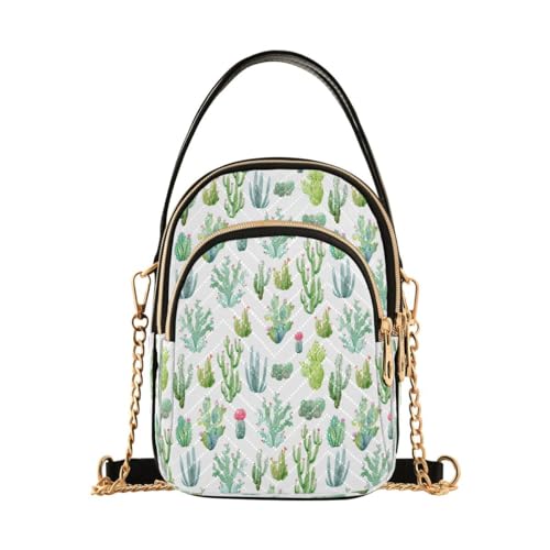 ALAZA Süße grüne Kaktusblumen-Umhängetasche, kleine Schulterhandtaschen, Ledergeldbörse für Damen, mehrfarbig, S, Klassisch von alaza