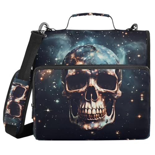 ALAZA Totenkopf in Galaxie Gothic 3 Ring Schule Reißverschluss Ordner 500 Blatt Fächermappe Tasche Aktentasche mit Schultergurt von alaza