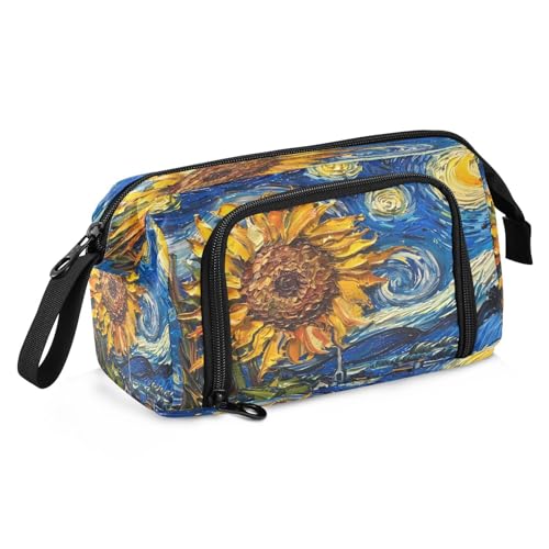 ALAZA Van Gogh Federmäppchen für Ölgemälde, Sternennacht, Sonnenblume, großes Fassungsvermögen, für Büro, Uni, Schule, Teenager, Mädchen, Jungen, Erwachsene, mehrfarbig, XL von alaza