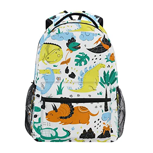 Dino Tropischer Dinosaurier Schulrucksack für Mädchen Jungen Kinder Schultaschen Rucksack Niedliche Büchertaschen Tagesrucksack Leichte Reise Laptop Tasche Kleinkind Umhängetasche, mehrfarbig, Größe L von alaza