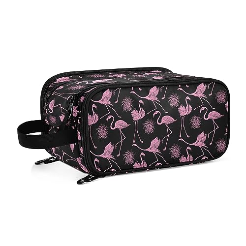 Große Make-up-Tasche, Make-up-Organizer, Make-up-Reisetasche, Make-up-Tasche, Kosmetiktasche, Kulturbeutel, rosa Flamingos, Make-up-Aufbewahrung, Kosmetikkoffer mit Make-up-Pinselhalter für Frauen, von alaza