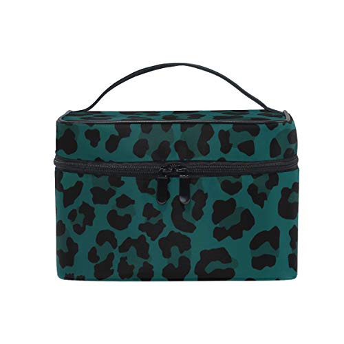 Große Make-up-Tasche mit Fächern, Blaue Schmetterlinge, Reise-Kosmetiktasche, Kulturbeutel, Organizer mit Griff für Teenager, Mädchen, Frauen, Damen Blau Leopard 080 Einheitsgröße von alaza