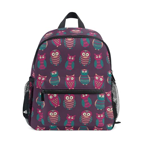 Jungen Mädchen Kinder Rucksack mit Brustgurt, Kinder Kleine Rucksäcke Kleinkind Rucksack Tier Niedlich Bär Kleine Schultasche Büchertasche, Eule 069, Einheitsgröße, Kinderrucksack von alaza