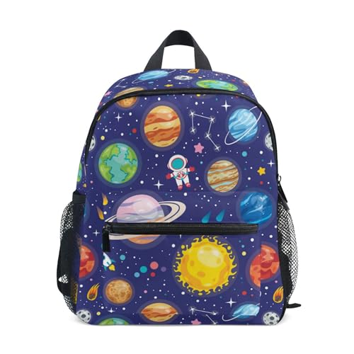 Jungen Mädchen Kleinkind Rucksack Kind Schultaschen, Cartoon Weltraum Kinder Mini Kawaii Rucksäcke Rucksack Kleine Büchertasche Kinderrucksack mit Brustgurt Namensschild, Galaxy 105, Einheitsgröße, Kinderrucksack von alaza