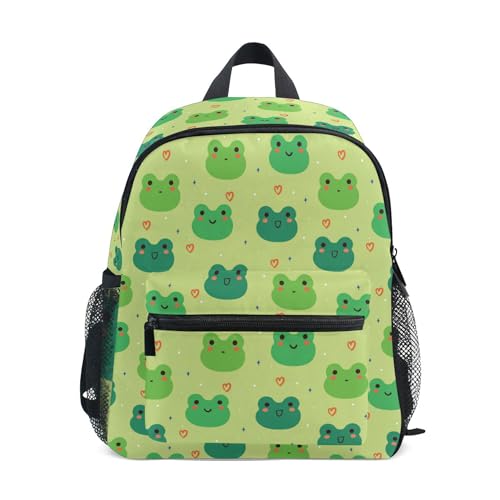 Jungen Mädchen Kleinkind Rucksack Kind Schultaschen, Frosch Kinder Mini Kawaii Rucksäcke Rucksack Kleine Büchertasche Kinderrucksack mit Brustgurt Namensschild, Frosch 003, Einheitsgröße, Kinderrucksack von alaza