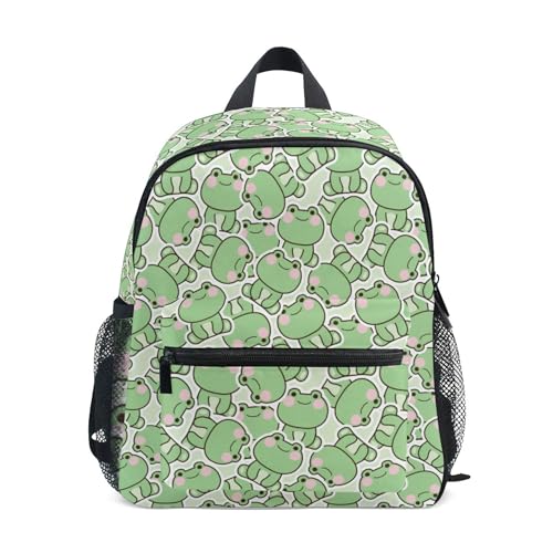 Jungen Mädchen Kleinkind Rucksack Kind Schultaschen, Frosch Kinder Mini Kawaii Rucksäcke Rucksack Kleine Büchertasche Kinderrucksack mit Brustgurt Namensschild, Frosch 004, Einheitsgröße, Kinderrucksack von alaza