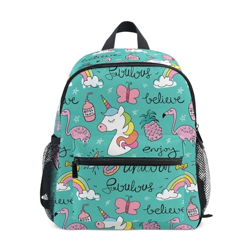 Jungen Mädchen Kleinkind Rucksack Kind Schultaschen, Fuchs und Ahornblatt Kinder Mini Kawaii Rucksäcke Rucksack Kleine Büchertasche Kinderrucksack mit Brustgurt Namensschild, Einhorn 325, Einheitsgröße, Kinderrucksack von alaza