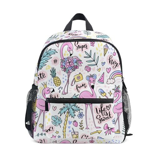 Jungen Mädchen Kleinkind Rucksack Kind Schultaschen, Niedlich Hase und Blumen Kinder Mini Kawaii Rucksäcke Rucksack Kleine Büchertasche Kinderrucksack mit Brustgurt Namensschild, Flamingo 216, Einheitsgröße, Kinderrucksack von alaza