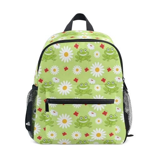 Jungen Mädchen Kleinkind Rucksack Kind Schultaschen, Niedlich Hase und Blumen Kinder Mini Kawaii Rucksäcke Rucksack Kleine Büchertasche Kinderrucksack mit Brustgurt Namensschild, Frosch 022, Einheitsgröße, Kinderrucksack von alaza