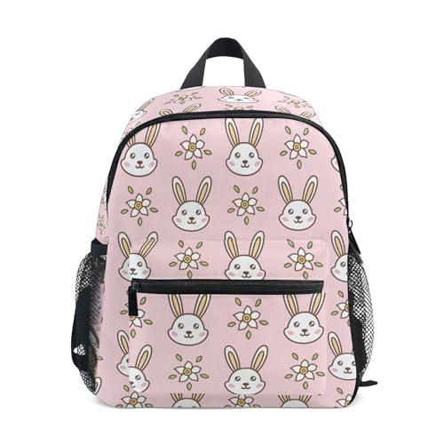 Jungen Mädchen Kleinkind Rucksack Kind Schultaschen, Niedlich Hase und Blumen Kinder Mini Kawaii Rucksäcke Rucksack Kleine Büchertasche Kinderrucksack mit Brustgurt Namensschild, Hase 127, Einheitsgröße, Kinderrucksack von alaza