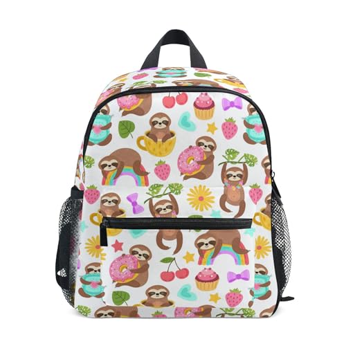 Jungen Mädchen Kleinkind Rucksack Kind Schultaschen, Pandas Kinder Mini Kawaii Rucksäcke Rucksack Kleine Büchertasche Kinderrucksack mit Brustgurt Namensschild, Faultier 086, Einheitsgröße, Kinderrucksack von alaza