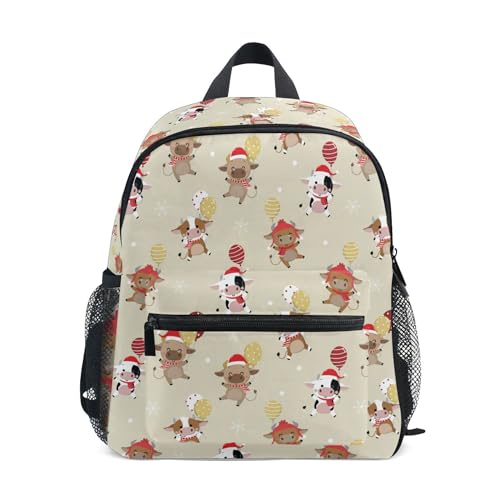 Jungen Mädchen Kleinkind Rucksack Kind Schultaschen, Pandas Kinder Mini Kawaii Rucksäcke Rucksack Kleine Büchertasche Kinderrucksack mit Brustgurt Namensschild, Kuh 032, Einheitsgröße, Kinderrucksack von alaza