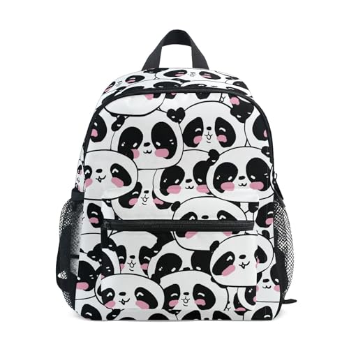 Jungen Mädchen Kleinkind Rucksack Kind Schultaschen, Pandas Kinder Mini Kawaii Rucksäcke Rucksack Kleine Büchertasche Kinderrucksack mit Brustgurt Namensschild, Panda 116, Einheitsgröße, Kinderrucksack von alaza