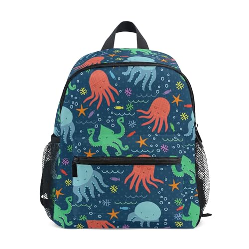 Jungen Mädchen Kleinkind Rucksack Kind Schultaschen, Sonnenblumen Blumen Kinder Mini Kawaii Rucksäcke Rucksack Kleine Büchertasche Kinderrucksack mit Brustgurt Namensschild, Octopus 021, Einheitsgröße, Kinderrucksack von alaza